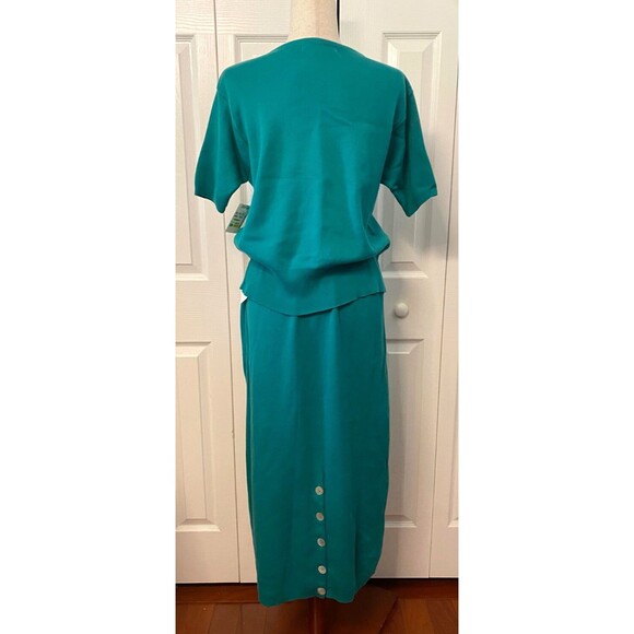 NWT Vtg American Knitworks 100% Cotton 4pc Lot Dress Skirt Cardigan Top Green Lg - Picture 10 of 16